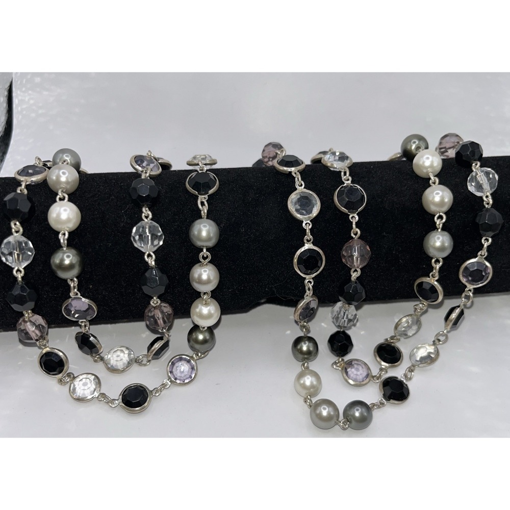 Premier Designs Opulence Silver Tone Black Clear Pale Pink Purple Bead Necklace - Picture 2 of 5